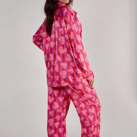 Nasty Gal Stripe Heart Oversized Shirt Pajama Pants Set 1day Final Drop - Picture 2 of 3